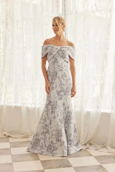 Nox Anabel Mt154 Long Plus Size Floral Print Formal Dress In Gray