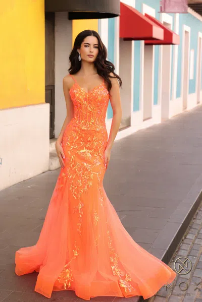 Nox Anabel Q1390 Sequins Mermaid Long Prom Gown In Orange
