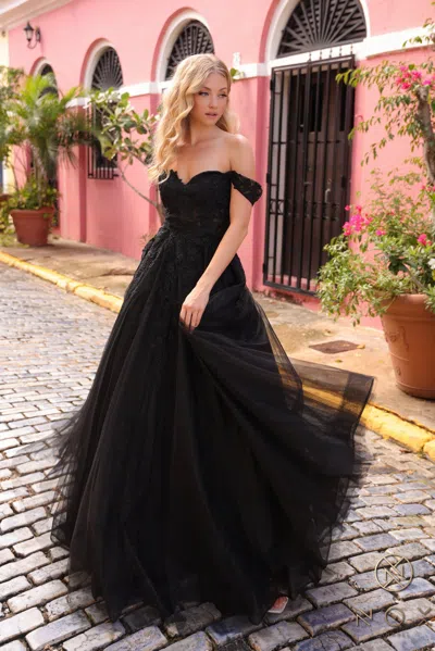 Nox Anabel R1303 Long A Line Prom Ballgown In Black