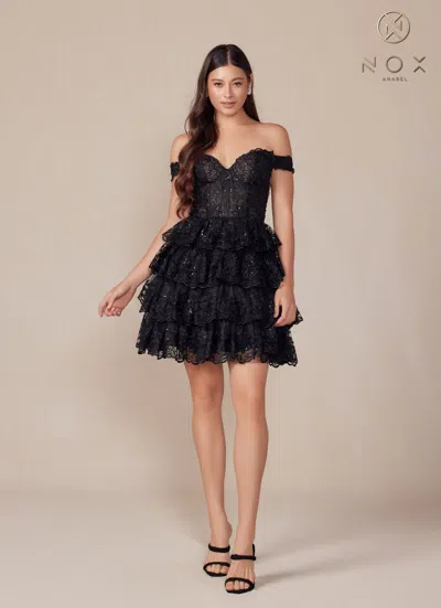 Nox Anabel R877 A Line Sequin Short Cocktail Dress In Black