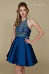 Nox Anabel Short Beaded Homecoming Prom Dress In Blue