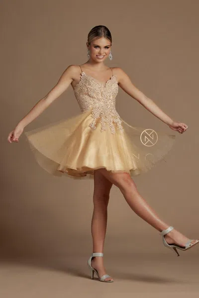 Nox Anabel Short Homecoming Spaghetti Strap Cocktail Dress In Gold