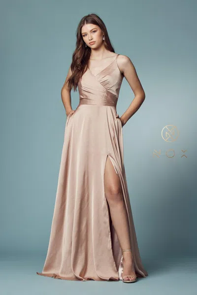 Nox Anabel Sleeveless Long Prom Dress In Sand