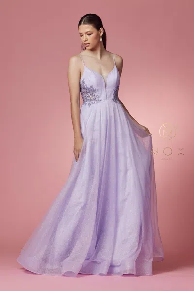 Nox Anabel Spaghetti Strap A-line Long Prom Dress In Purple