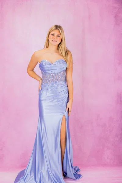 Nox Anabel Strapless Embellished Corset Gown With Slit In Powder Blue In Purple