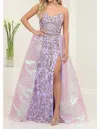 Nox Anabel Strapless V-cut Sequin Dress With Overskirt In Purple In Purple