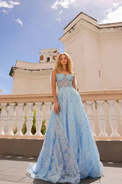 Nox Anabel T1336 Long Ball Gown Sequin Prom Dress In Blue