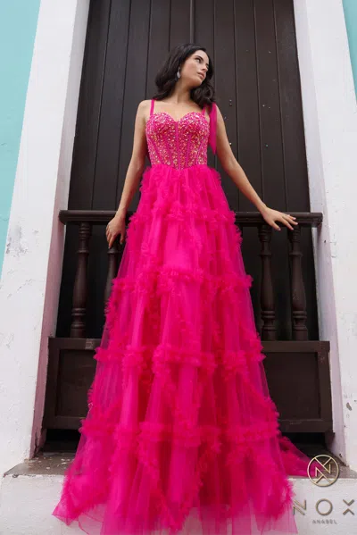 Nox Anabel T1340 Long Beaded Formal A Line Prom Gown In Pink