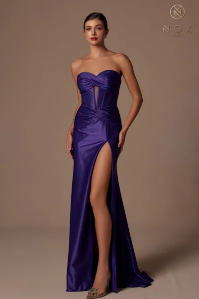 Nox Anabel T1489 Long Slit Fitted Formal Prom Dress In Purple