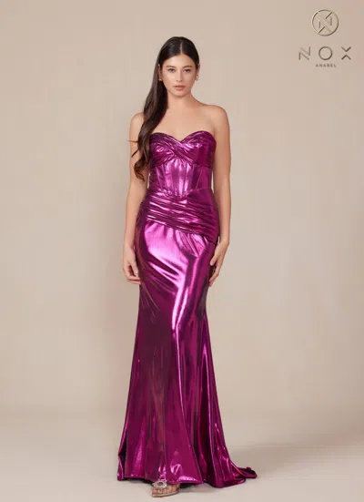 Nox Anabel T1499 Long Metallic Fitted Prom Dress In Purple