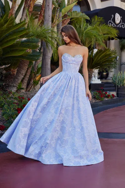 Nox Anabel T1912 Long Formal Sequin Corset Prom Dress In Blue