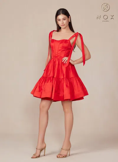 Nox Anabel T869 Homecoming Short A Line Ribbon Cocktail Dress In Red