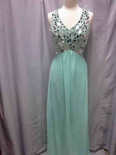 Nox Anabel Women's Mirror Beaded Chiffon Backless Gown In Mint Green In Blue
