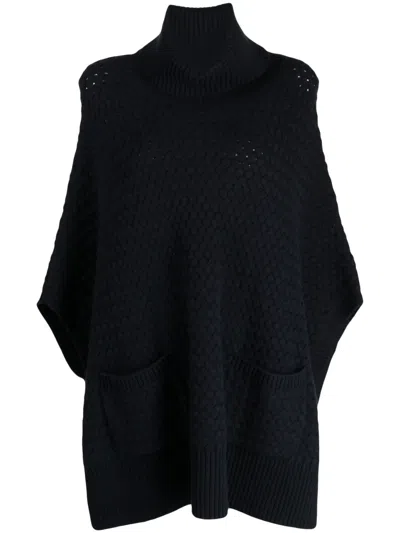 N•peal Basket-weave Cashmere Poncho In Blue