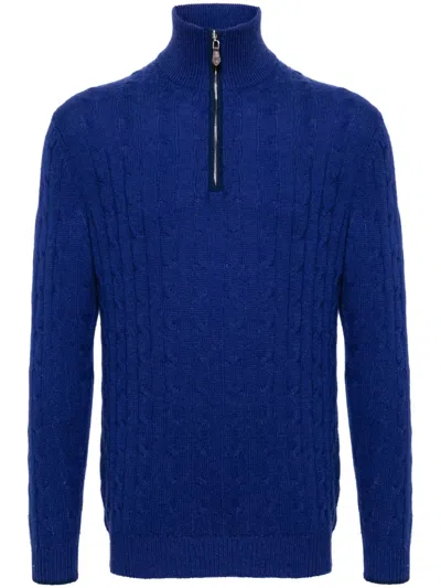 N•peal Cable-knit Half-zip Jumper In Blue