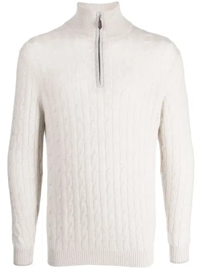 N•peal Cable-knit Half-zip Jumper In Neutrals