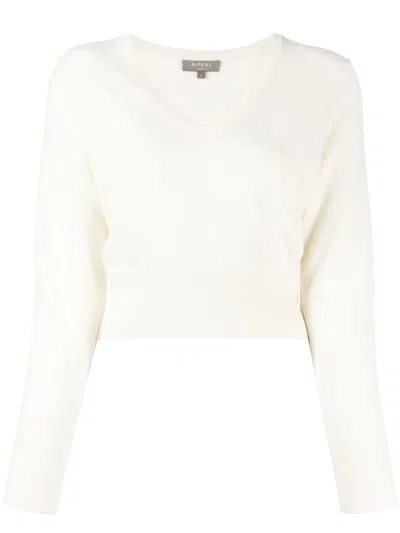 N•peal Cropped V-neck Jumper In White