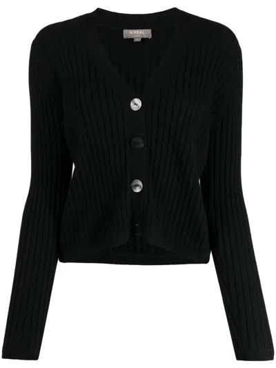 N•peal Cropped Wide-ribbed Cardigan In Black