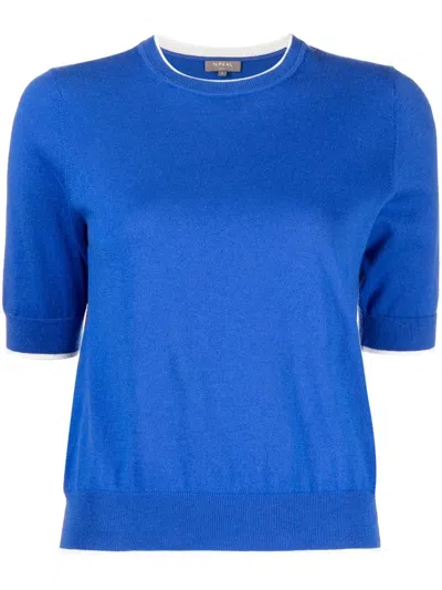N•peal Fine Knit Cotton-cashmere Top In Blue