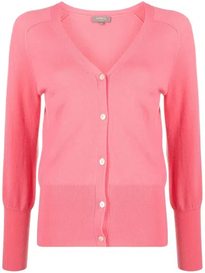 N•peal Fine-knit V-neck Cardigan In Pink