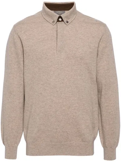 N•peal Long-sleeve Knitted Polo Shirt In Neutrals