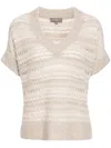 N•peal Open-knit V-neck Top In Neutrals