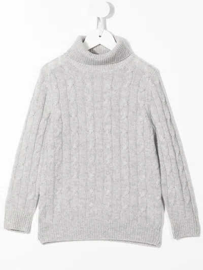 N•peal Kids' Organic Cashmere Roll-neck Jumper In Grey