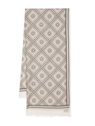 N•peal Patterned-intarsia Cashmere Scarf In Neutrals