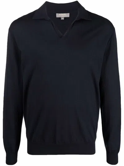 N•peal Polo Collar Jumper In Blue