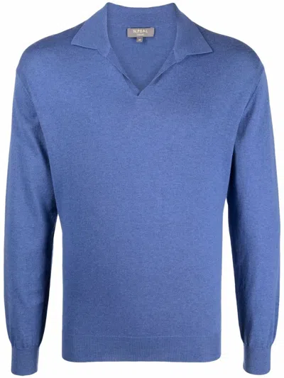 N•peal Polo Neck Jumper In Blue