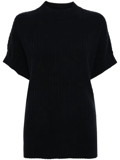N•peal Ribbed-knit Organic Cashmere Poncho In Blue