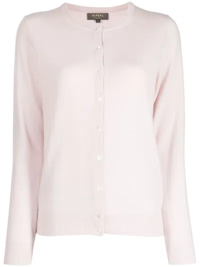 N•peal Round-neck Organic Cashmere Cardigan In Pink