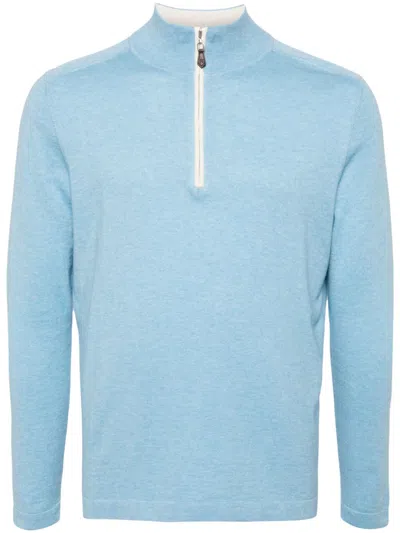 N•peal Salcombe Half-zip Cotton-cashmere Jumper In 蓝色