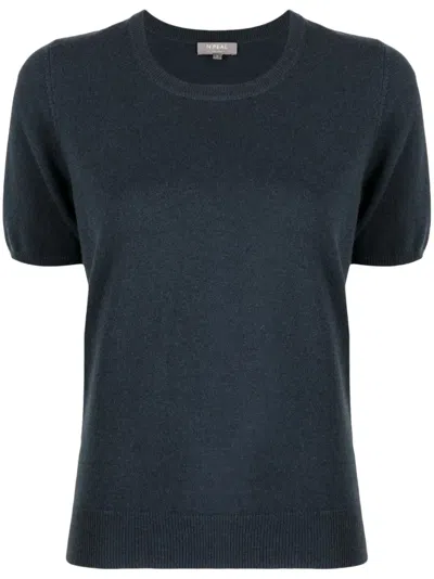 N•peal Short-sleeved Cashmere Top In Blue