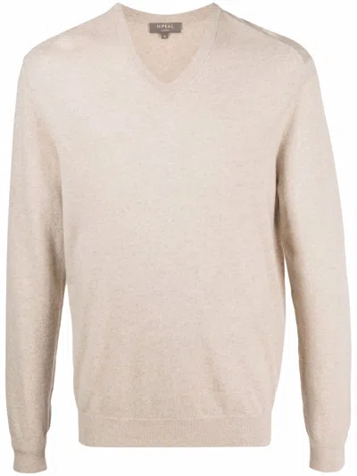N•peal V-neck Cashmere Jumper In Neutrals