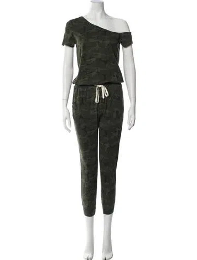 Pre-owned N:philanthropy Camouflage Print One-shoulder Jumpsuit In Green