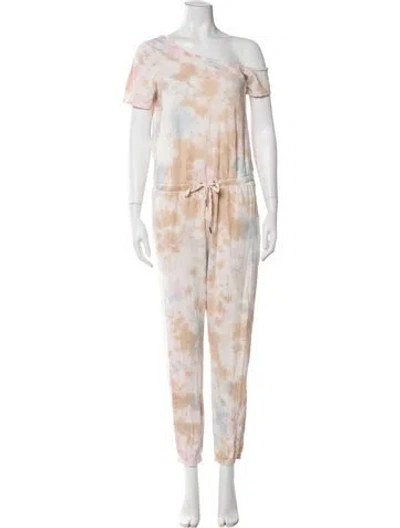 Pre-owned N:philanthropy Tie-dye Print Off-the-shoulder Jumpsuit In Neutral