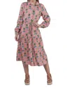 Nrvna Mode Elise Tier Midi Dress In Pink Palm In Multi