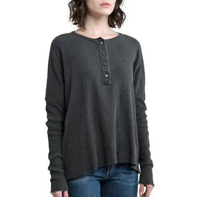 Nsf Abbot Slim Sleeve Henley Top In Pigment Black In Grey