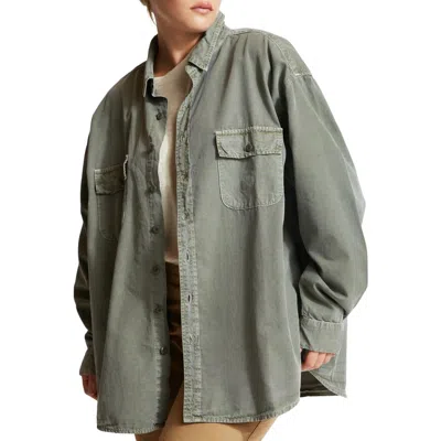 Nsf Busy Boyfriend Denim Shirt In Pigment Army In Gray