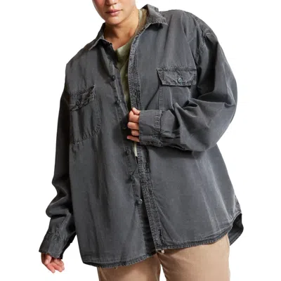 Nsf Busy Boyfriend Denim Shirt In Pigment Black In Gray