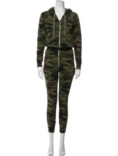Pre-owned Nsf Camouflage Print V-neck Jumpsuit In Green