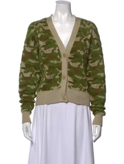 Pre-owned Nsf Camouflage Print V-neck Sweater In Green