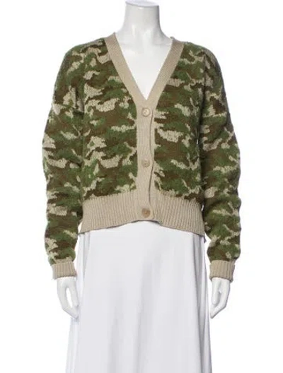 Pre-owned Nsf Camouflage Print V-neck Sweater In Green