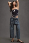 Nsf Carlson Mid-rise Wide-leg Drop-rise Drawstring Pants In Blue