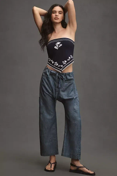 Nsf Carlson Mid-rise Wide-leg Drop-rise Drawstring Pants In Blue