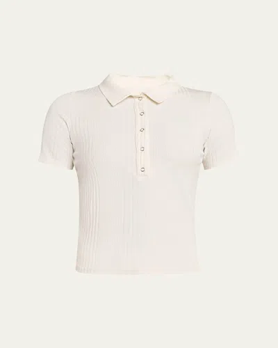 Nsf Clothing Alden Snap-front Variegated Rib Polo In White
