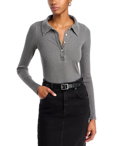 Nsf Clothing Ali Long Sleeve Ribbed Polo Tee In Faded Black