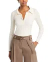 Nsf Clothing Ali Long Sleeve Ribbed Polo Tee In Ivory