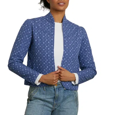 Nsf Daisy Crop Quilted Jacket In Indigo Flower In Blue